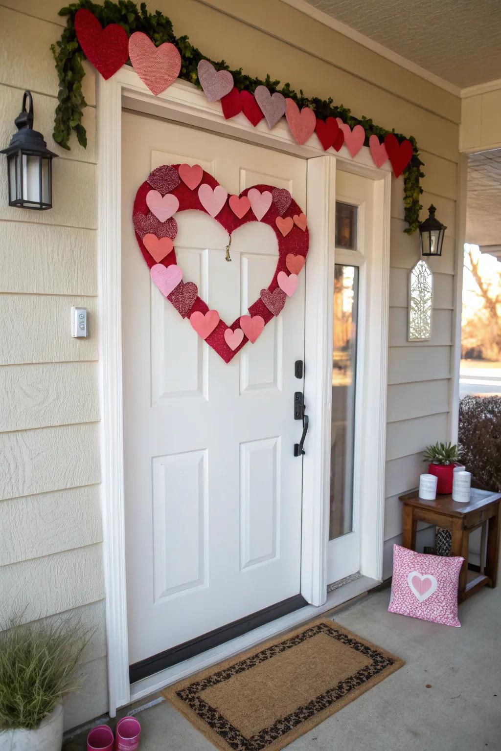 A charming heart adornment to greet visitors.