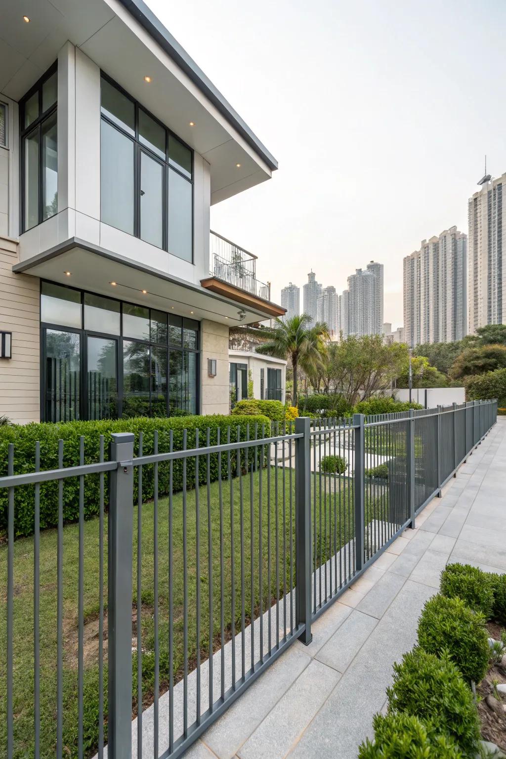 Clean, modern metal fences create an elegant appearance.