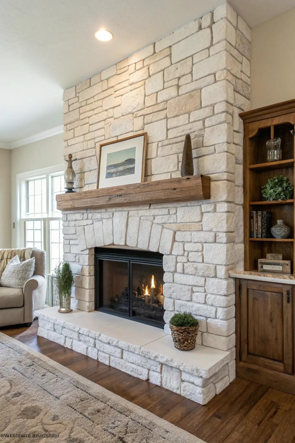 The combination of stone and brick creates an ageless appearance for your fireplace.