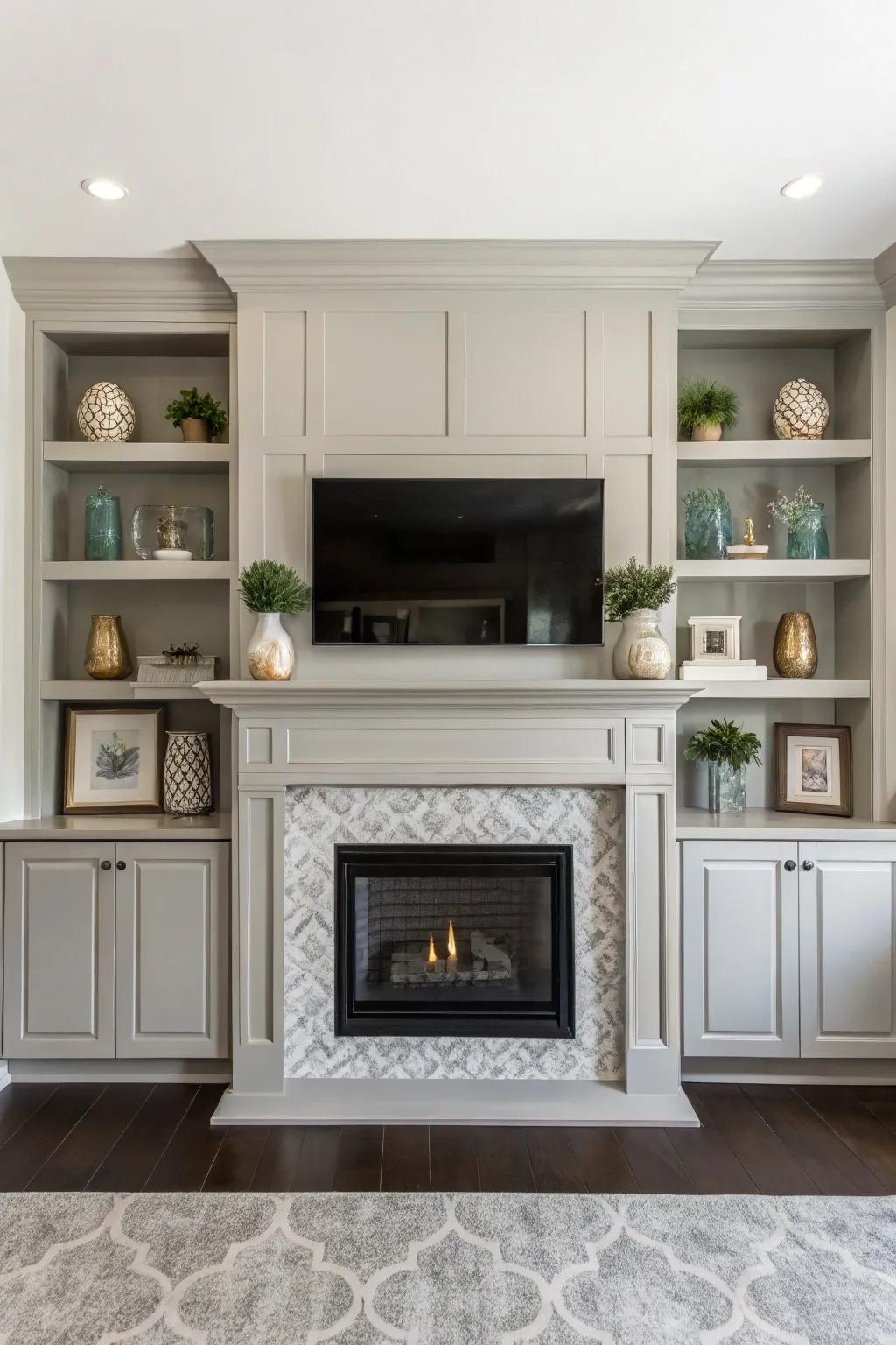Symmetrical built-ins bring balance and visual appeal to your fireplace.