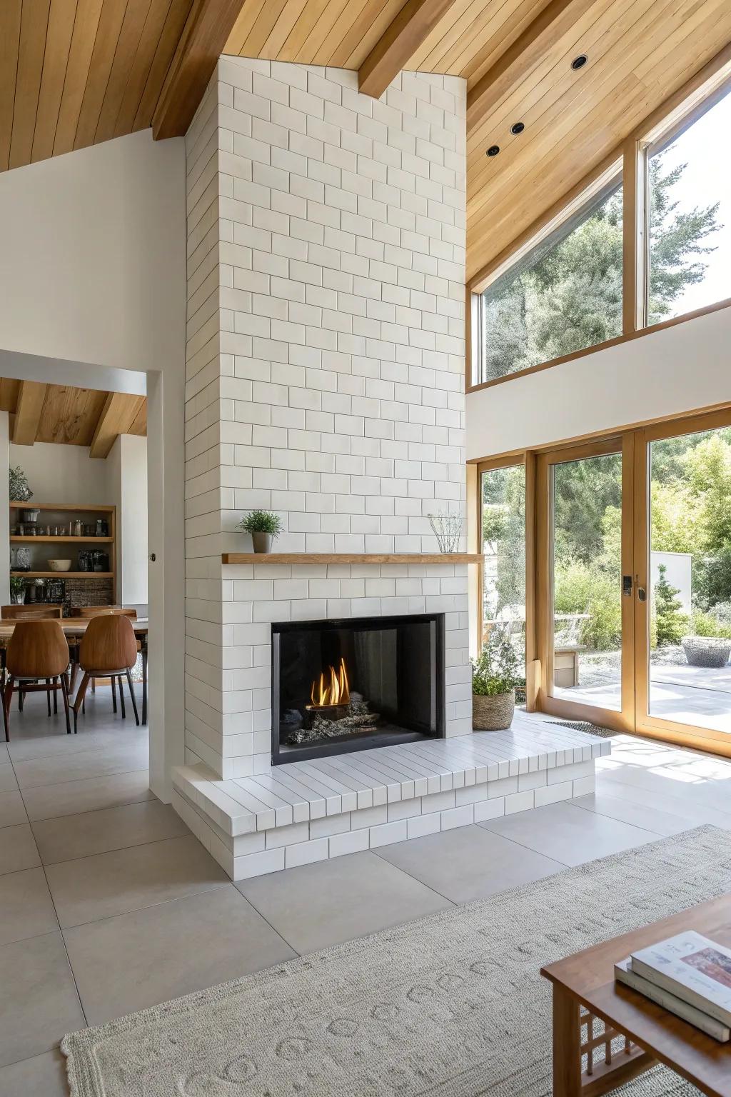 A minimalist fireplace featuring pristine white surrounds in a modern living space.