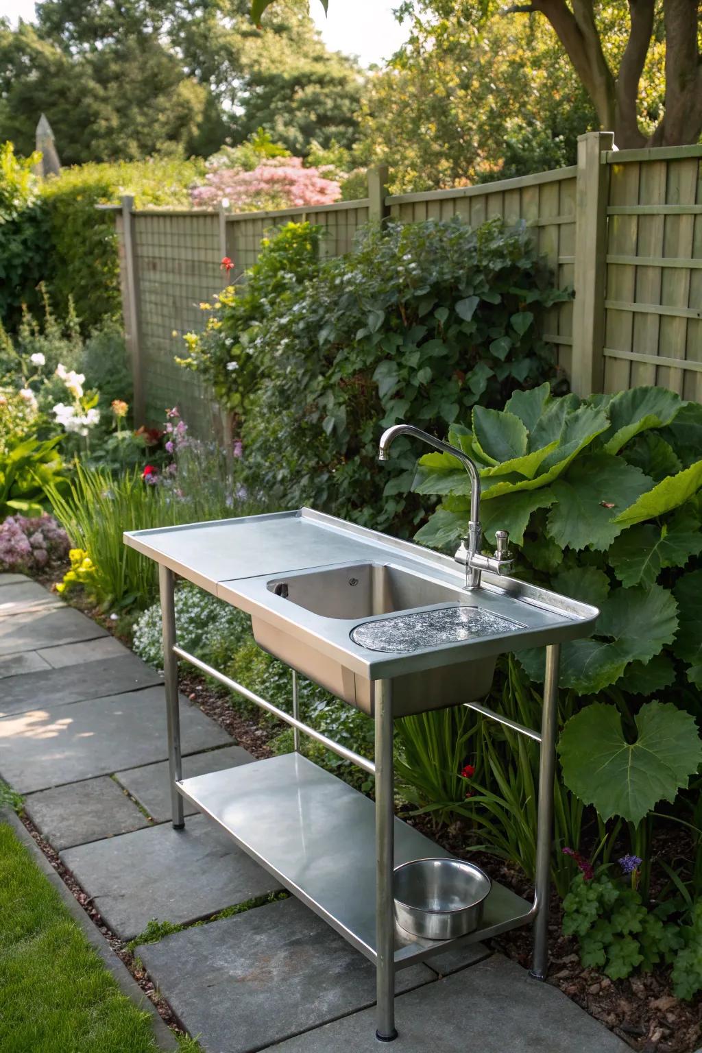 The seamless blend of sleek stainless steel and practical functionality in this fish cleaning station.