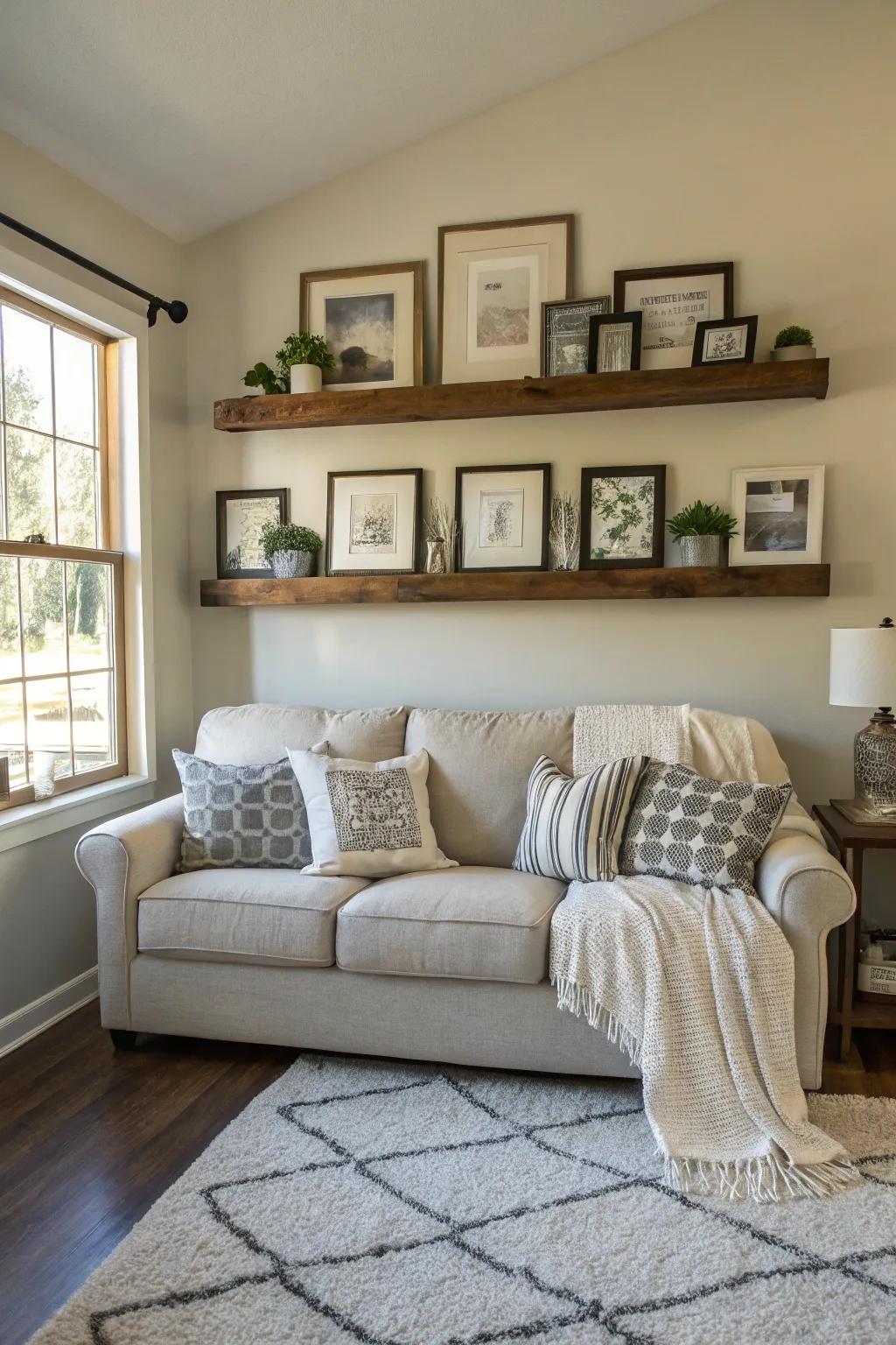 Symmetrical arrangements foster a serene atmosphere above your seating area.