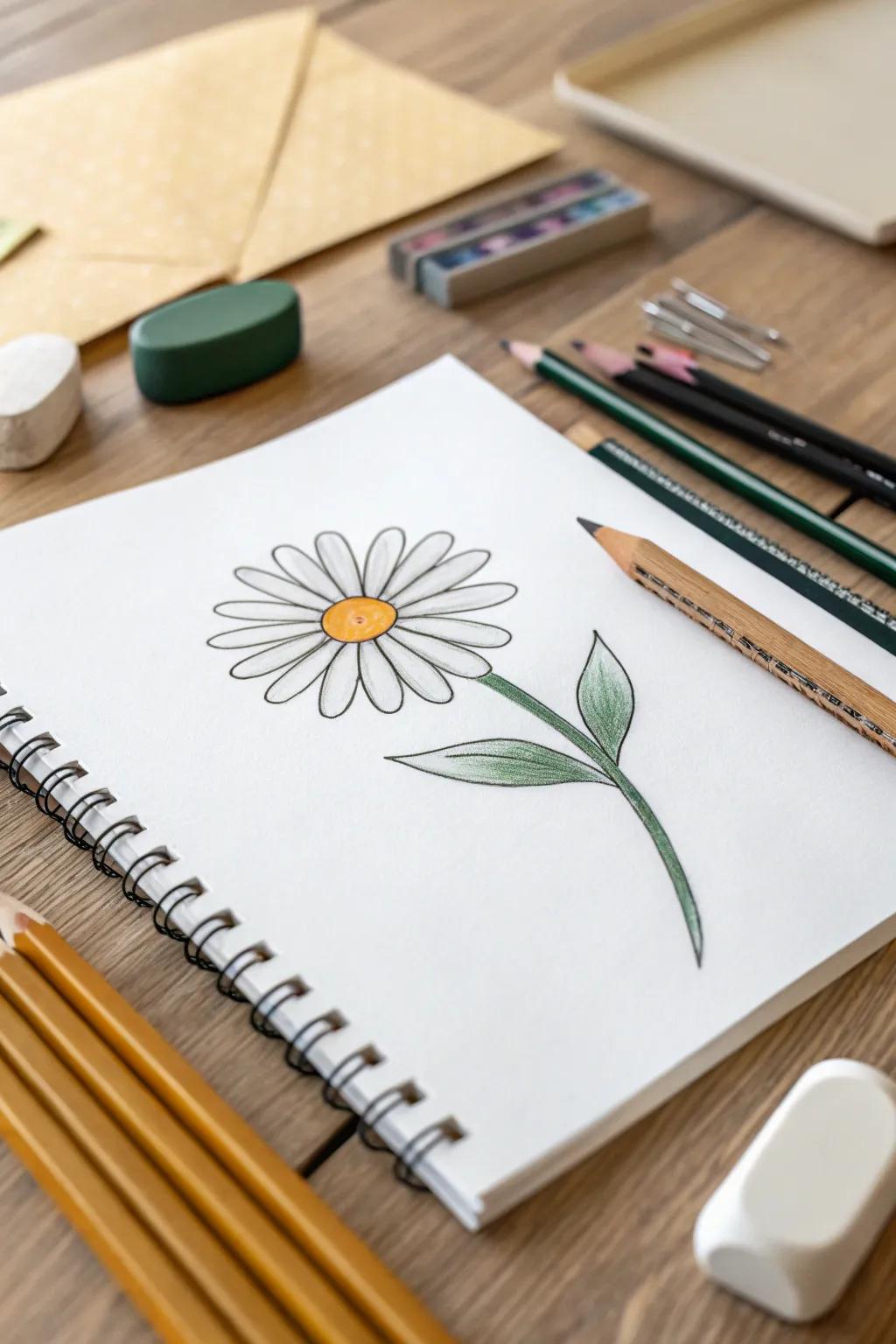 A delightful daisy sketch that embodies simplicity and elegance.