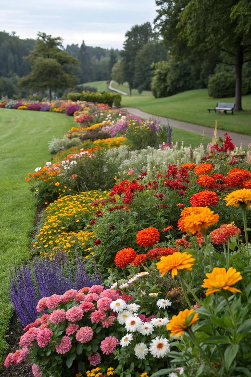 A lively flower patch overflowing with an array of bright blooms.