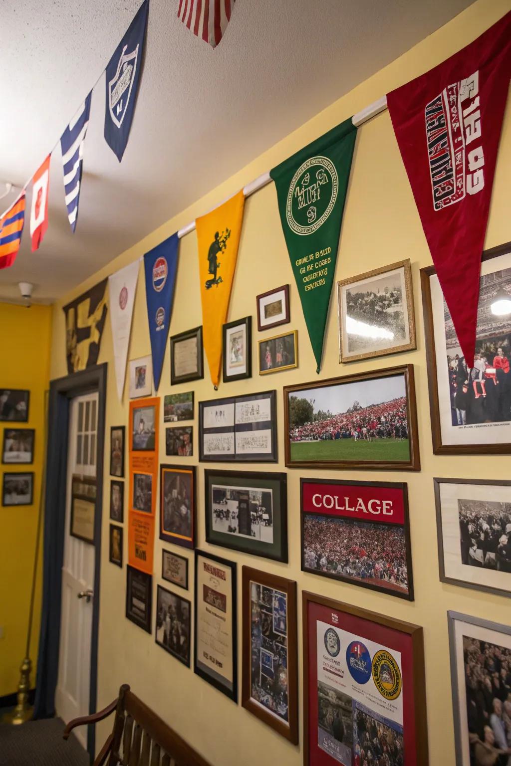 Celebrate your school spirit with a wall full of flags and memories.