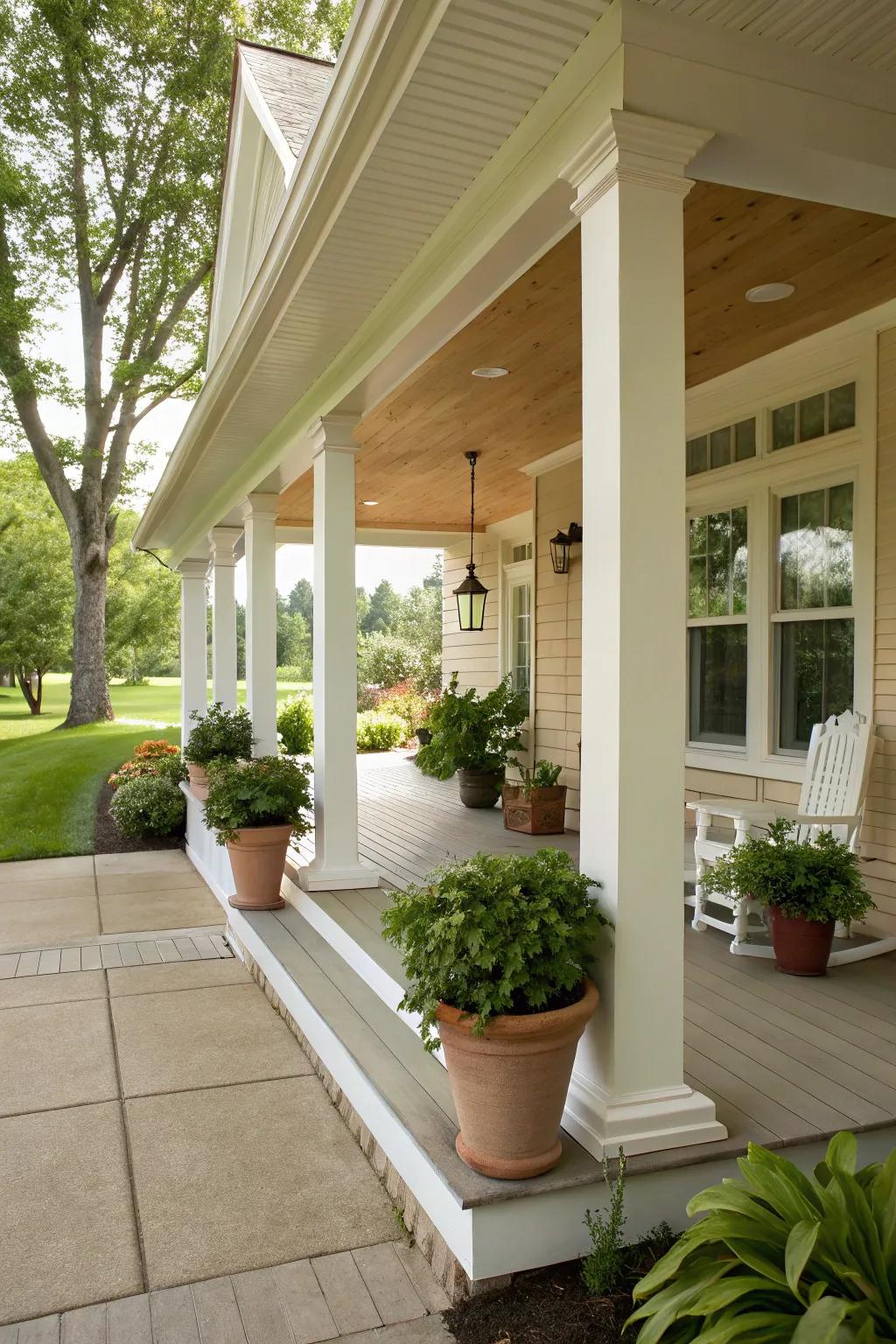 A classic gabled roof provides a timeless touch to any porch.