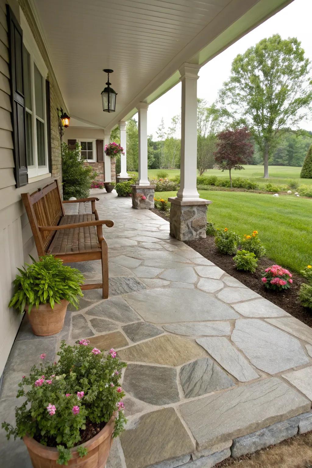 Natural stone offers a blend of elegance and durability for your porch.