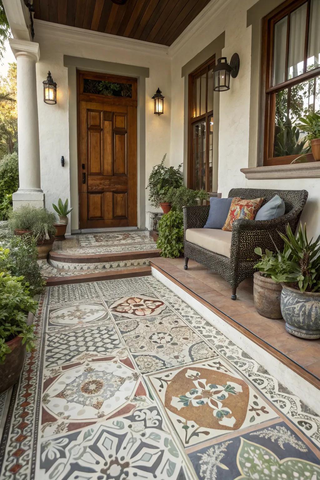 Decorative patterns can transform a standard porch into a stunning entrance.