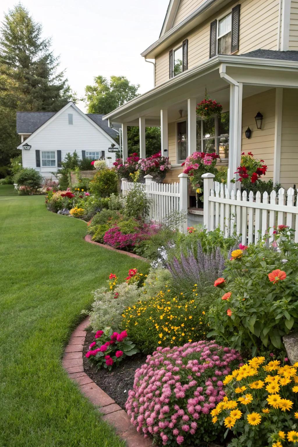 A vibrant selection of flowers can contribute charm and color to any front yard.