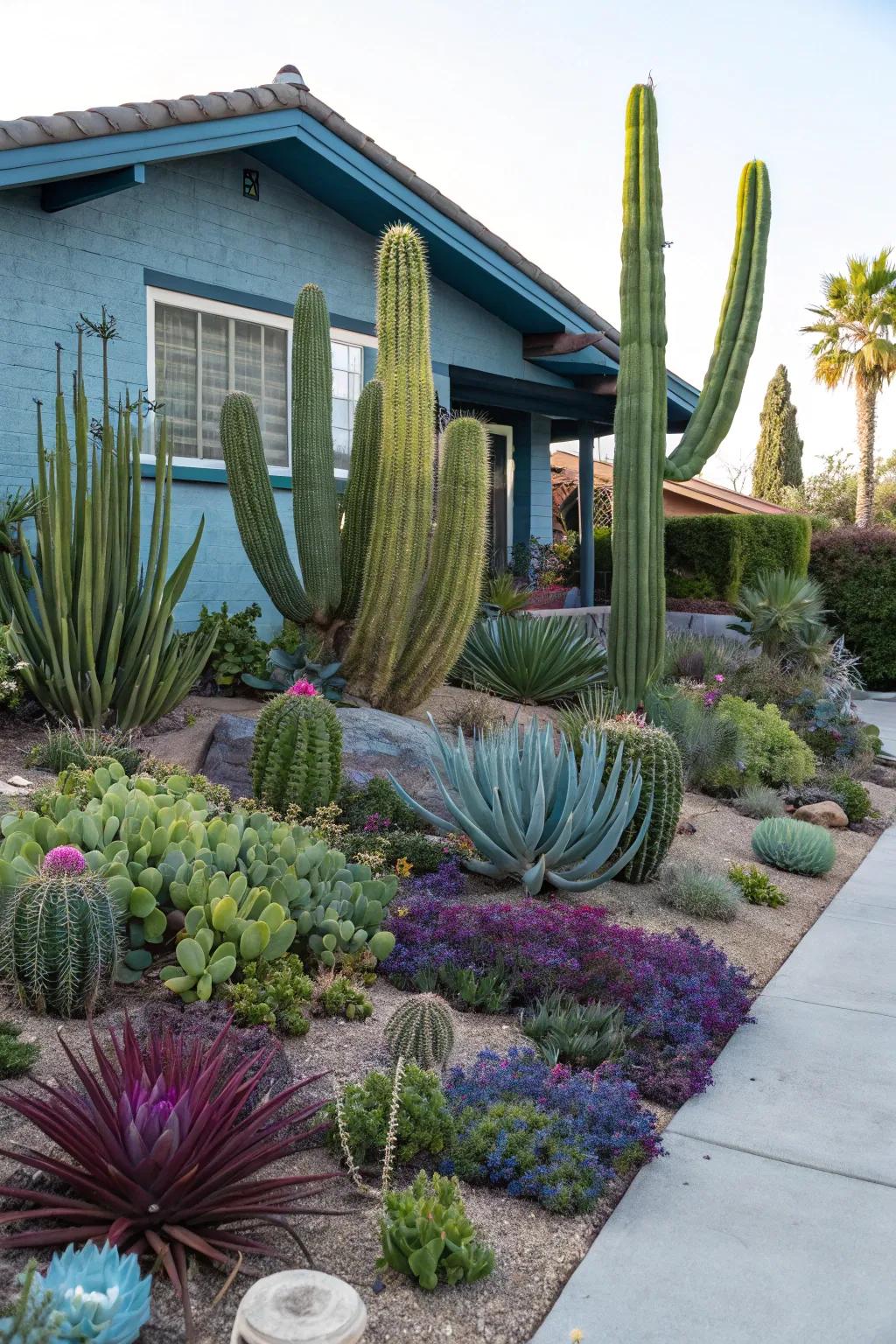 Cacti and succulents offer eye-catching appeal while flourishing in dry climates.