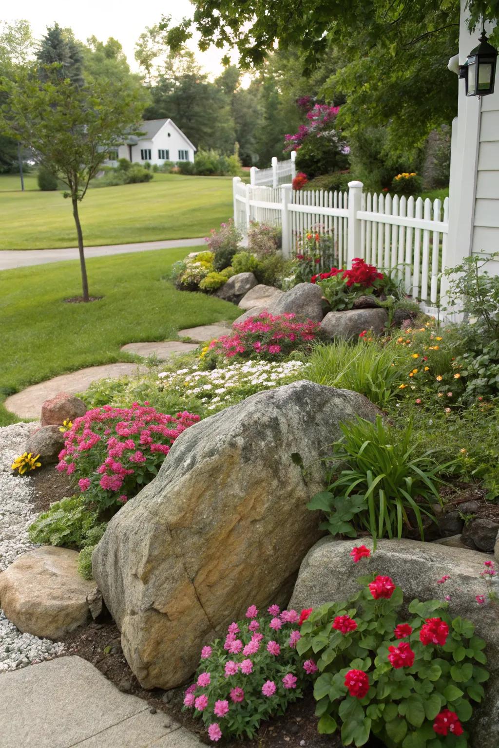 Construct a tranquil rock sanctuary employing massive stones as the centerpiece.