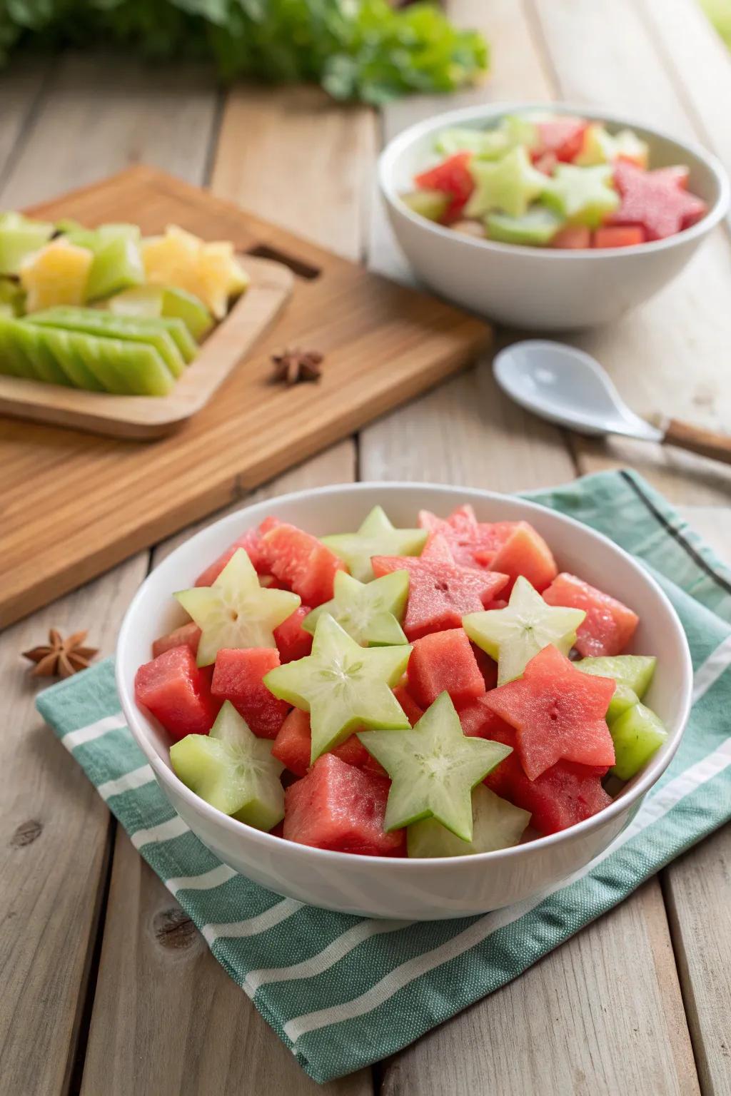 Fruits cut into star shapes bring a delightful element to any fruit salad.
