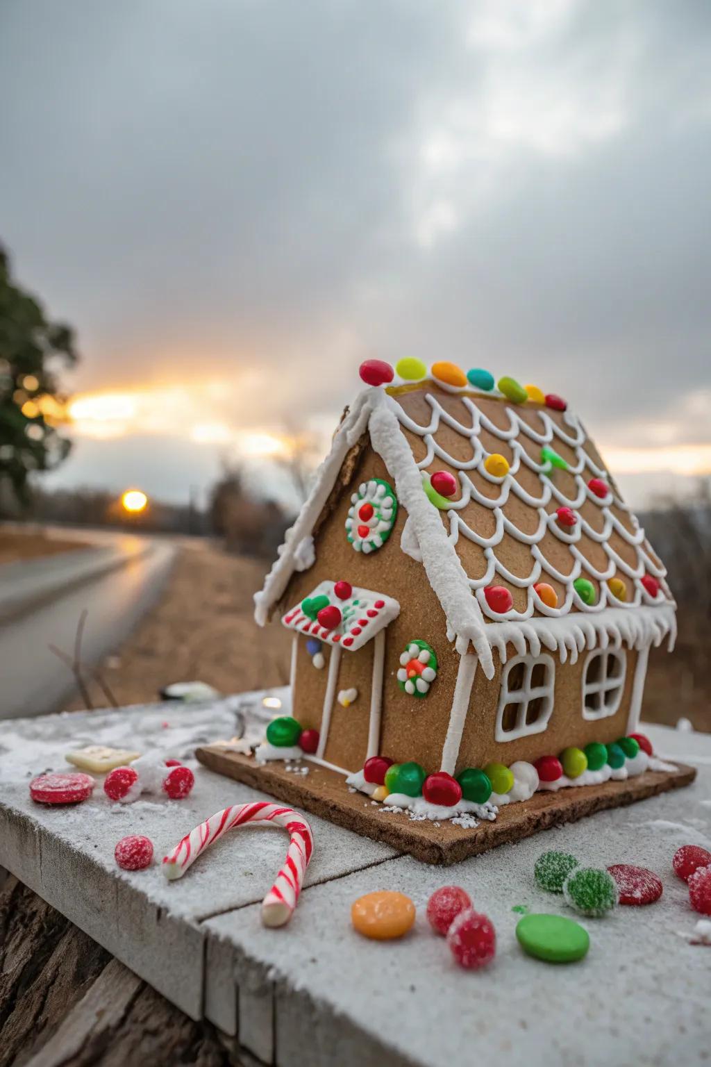 A lopsided gingerbread house brimming with charm