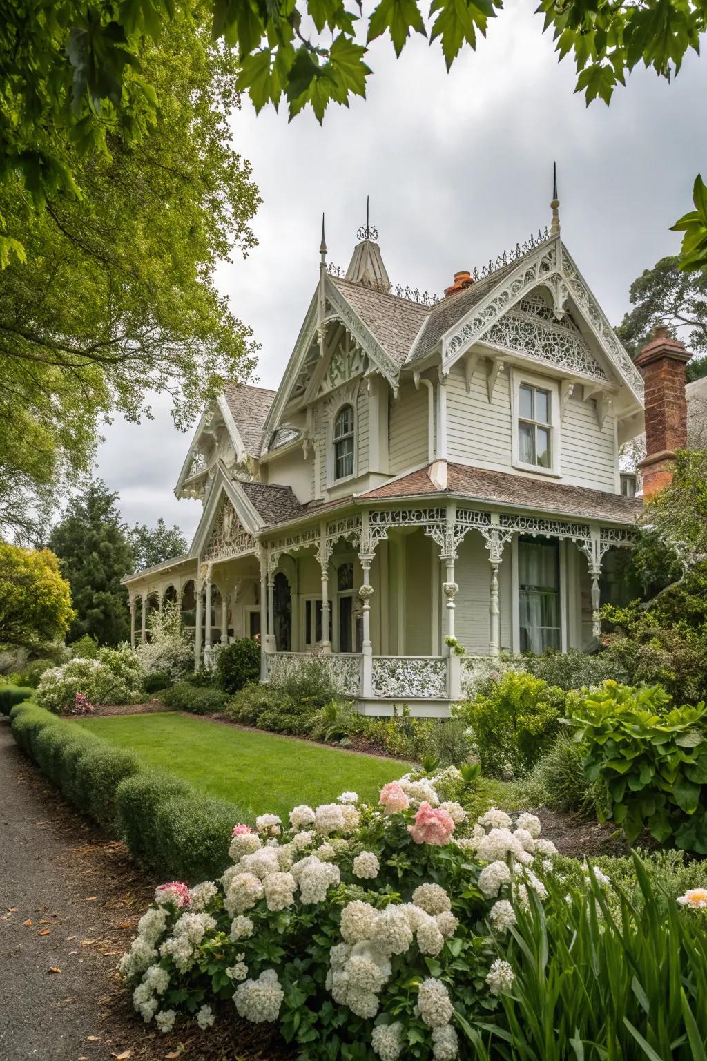 Victorian-inspired gable embellishments introduce a sense of historical allure.