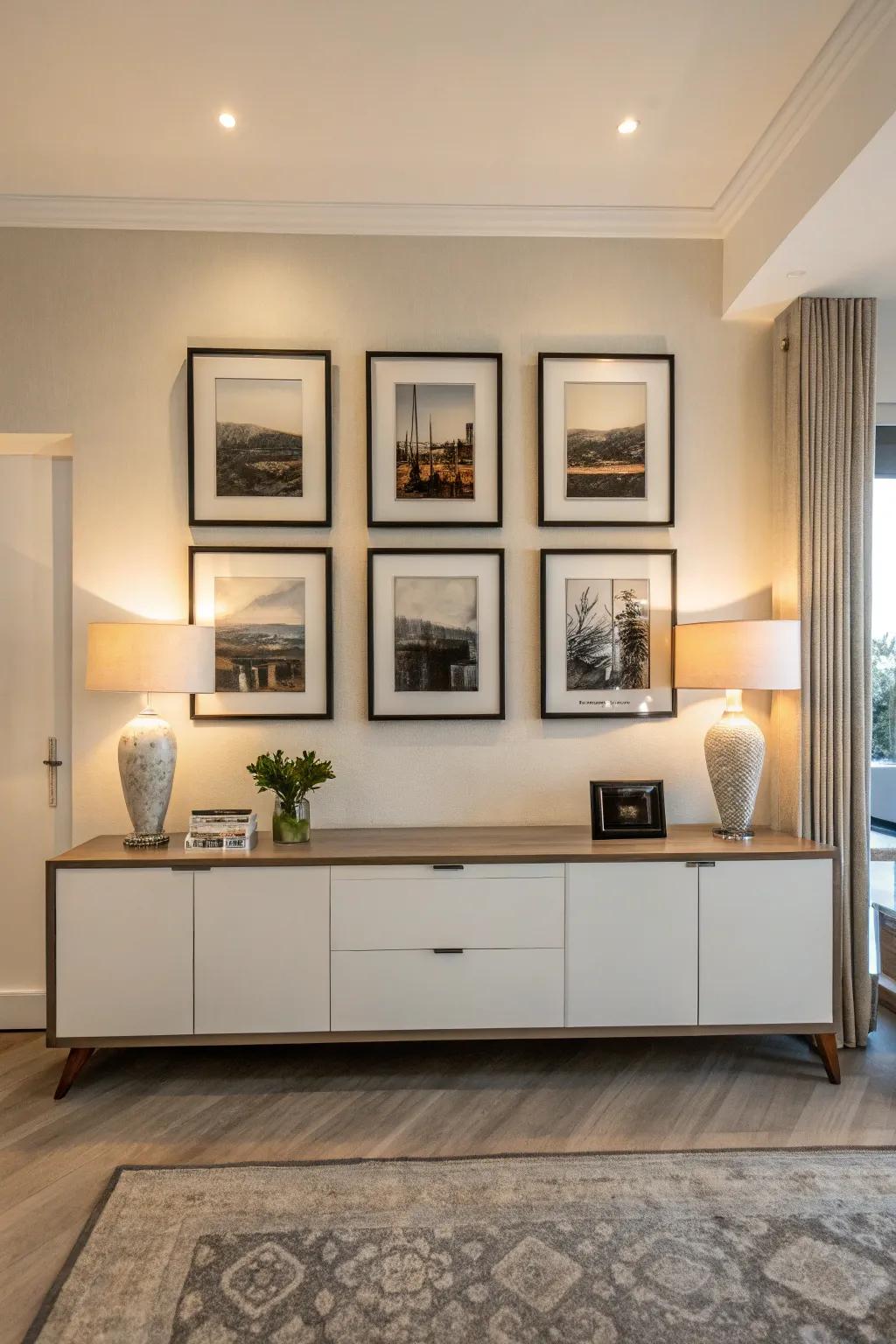 A classic horizontal gallery wall featuring three identical frames.
