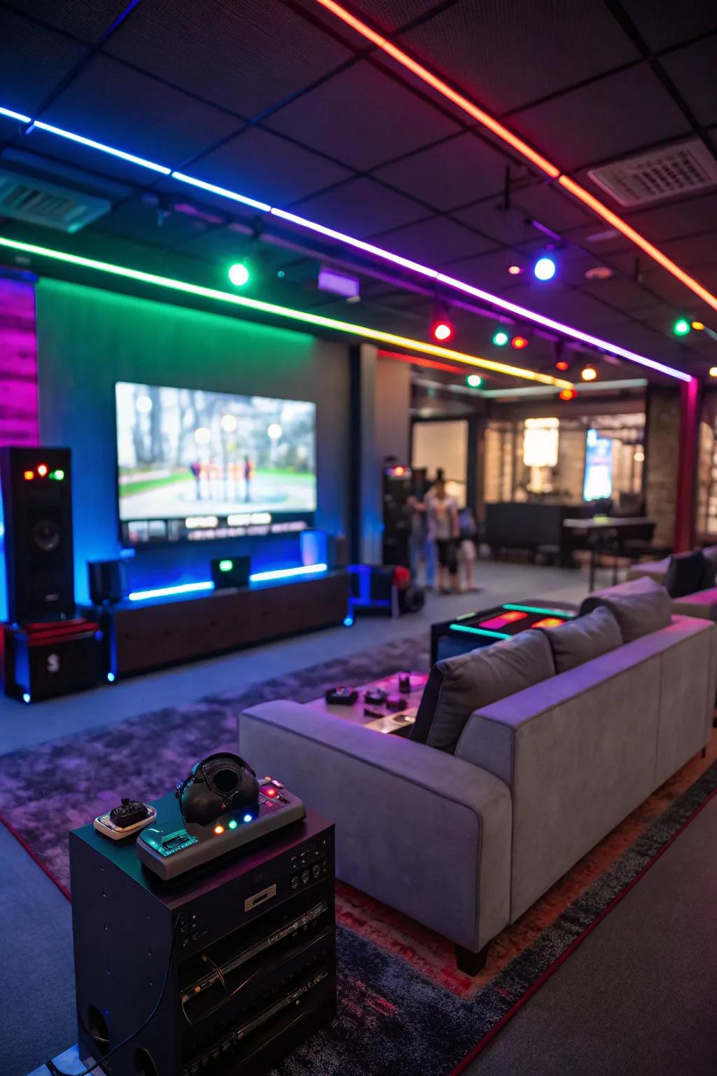 Dynamic LED light ribbons crafting an engaging gaming atmosphere.