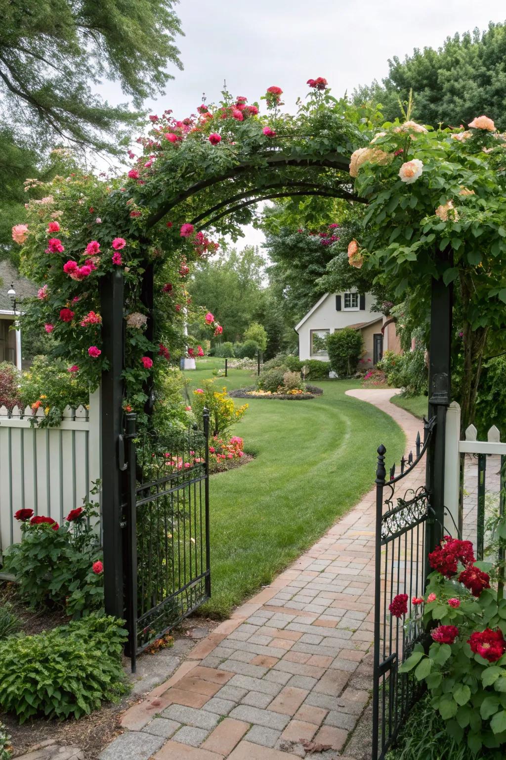 A gate turned into a blossoming paradise.