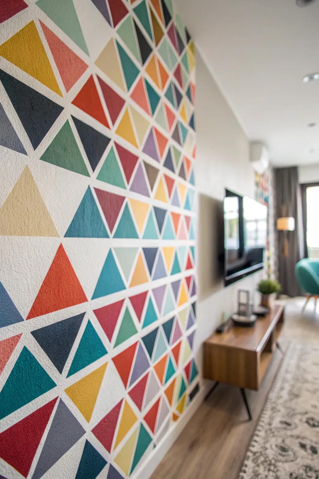 Dynamic and contemporary, colorful triangles give any space a distinct touch.