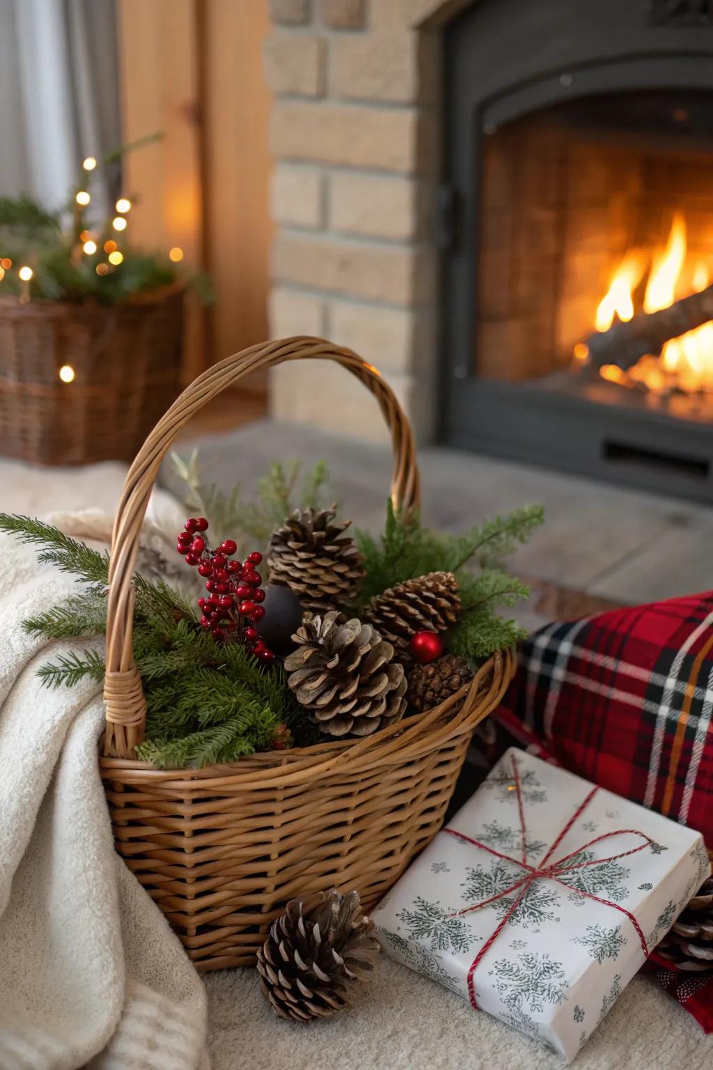 A holiday-inspired winter-themed gift basket.