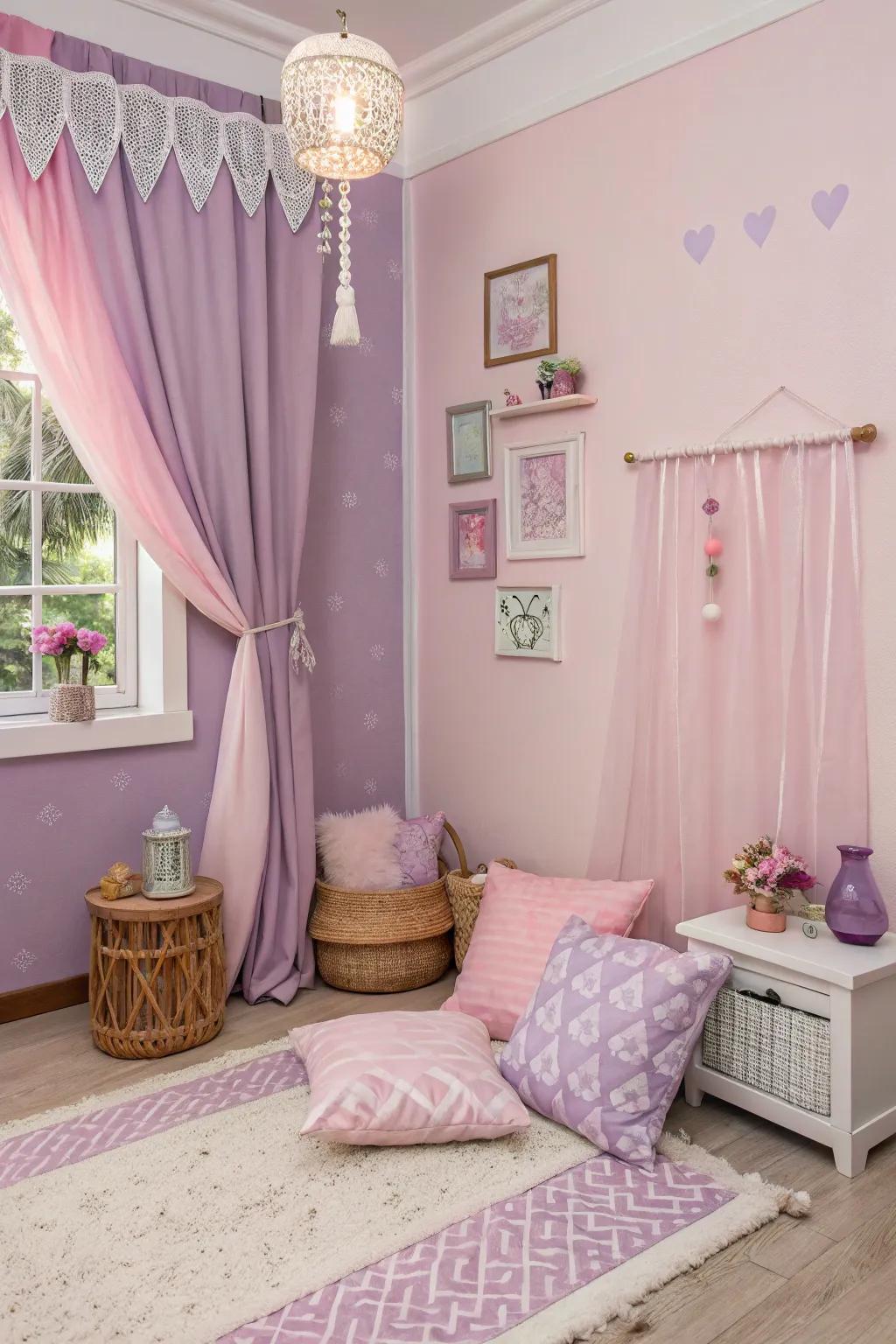 A tinted shade retreat featuring rose and lilac undertones for a calming ambiance.