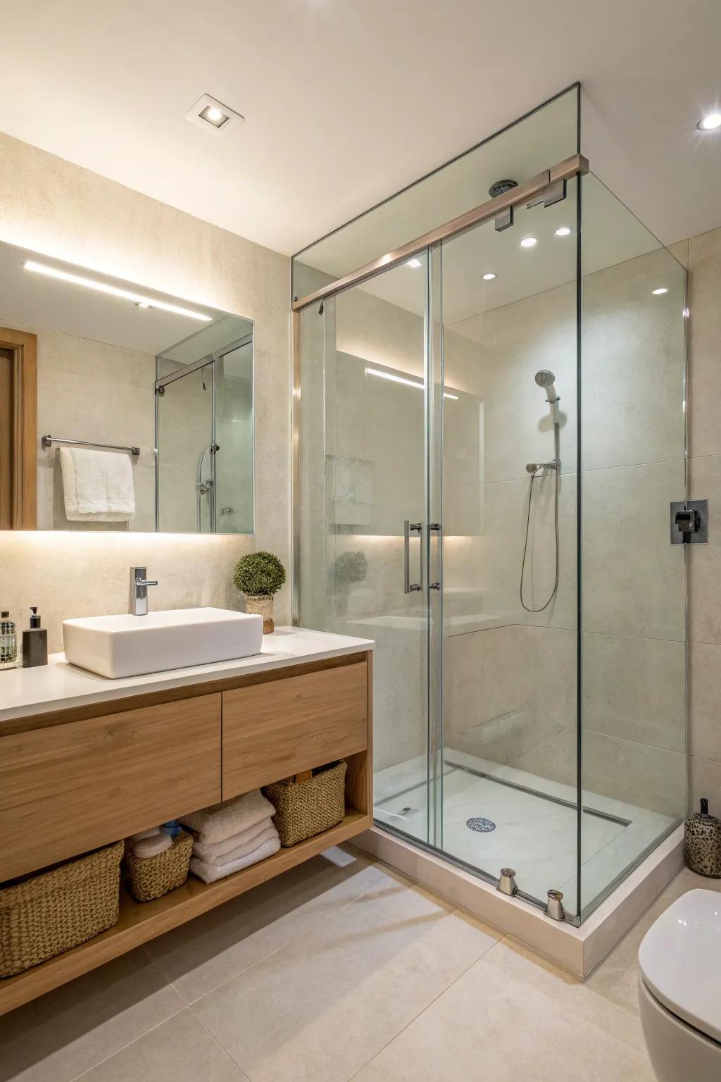 Attain a smooth look with a frameless glass shower.