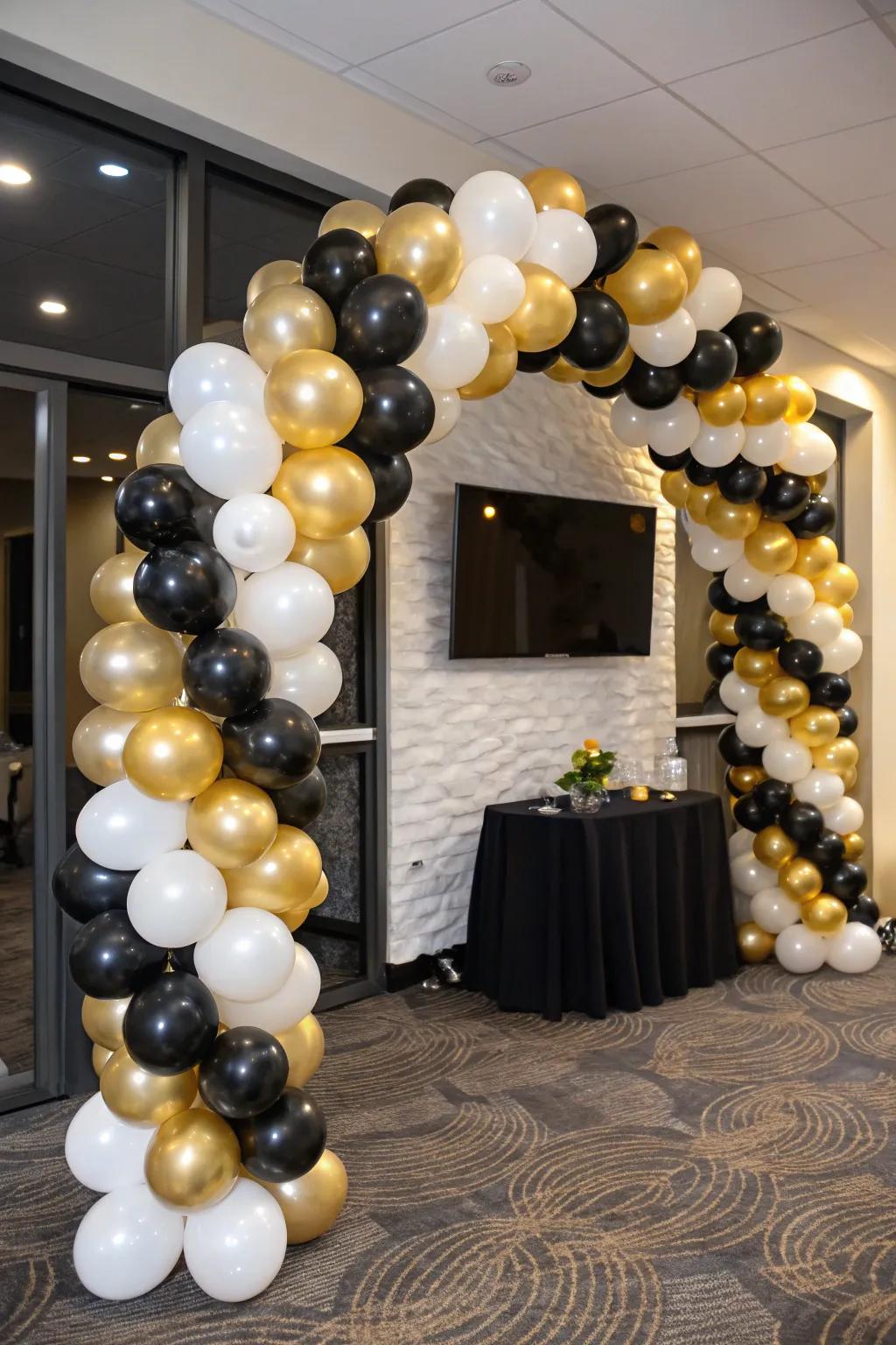 A stunning balloon arch that defines the atmosphere for a glamorous celebration.