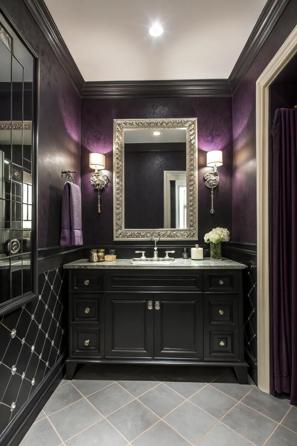 A bathroom immersed in rich shades, creating a warm and expressive atmosphere.