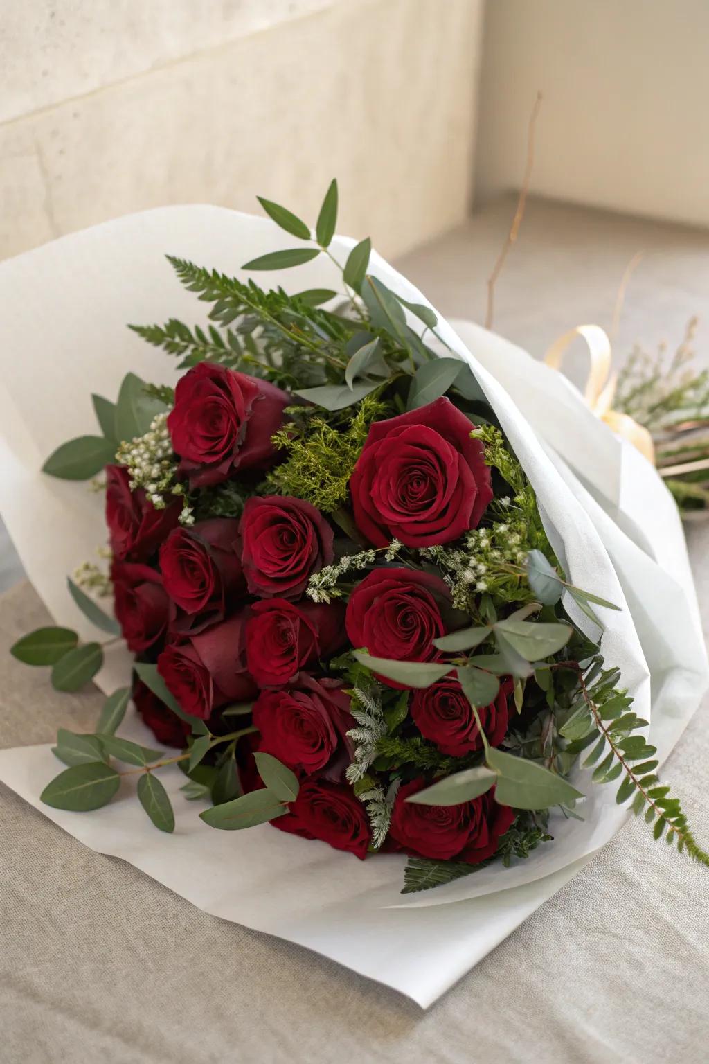 A classic red rose bouquet for graduation celebrations.