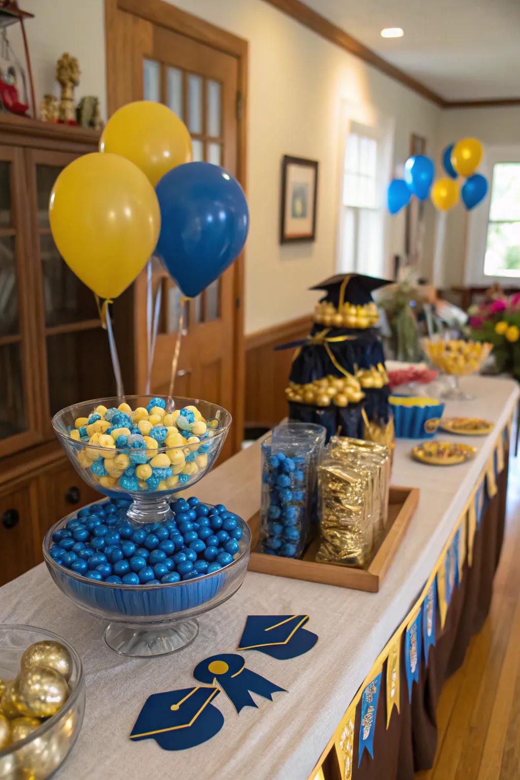 Showcase your school spirit with a candy arrangement that coordinates by color.