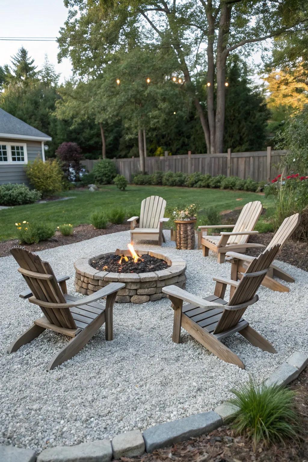 Lakeside chairs give classic appeal to any gravel fire feature setup.