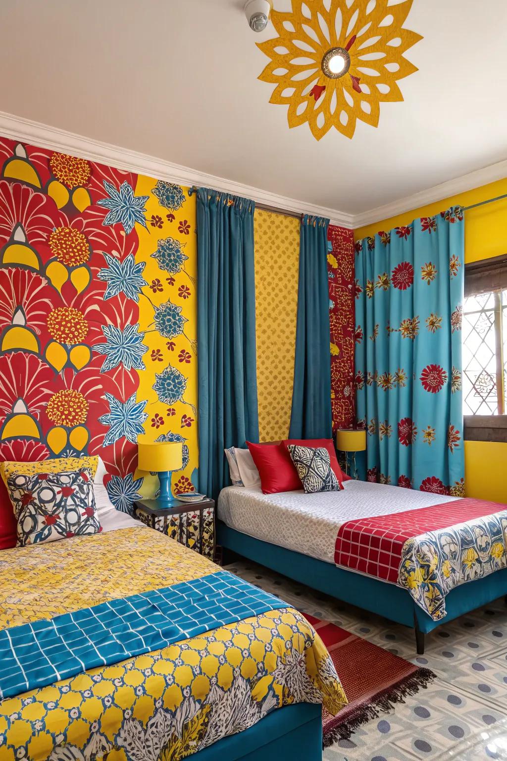 Vibrant hues and designs foster an energetic and welcoming space.