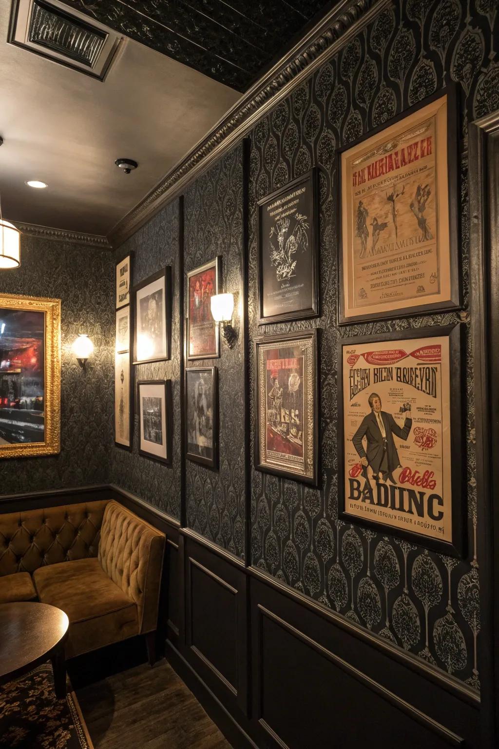 Dark walls make the perfect backdrop for your grunge-inspired design.