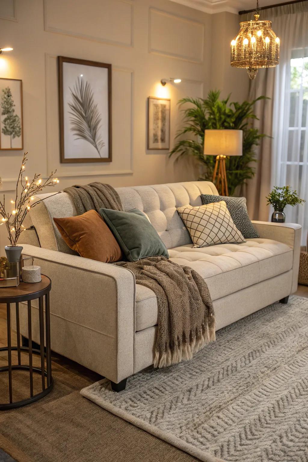 An elegant sofa bed that effortlessly transitions from a stylish couch to a cozy bed.