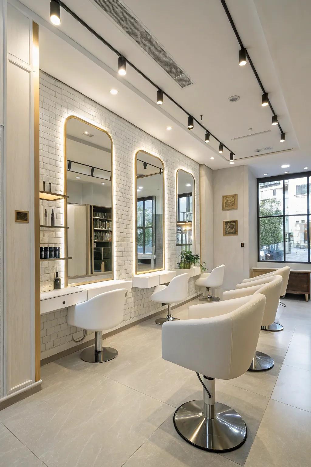 A minimalist approach enhances the spacious and calm atmosphere of your salon.