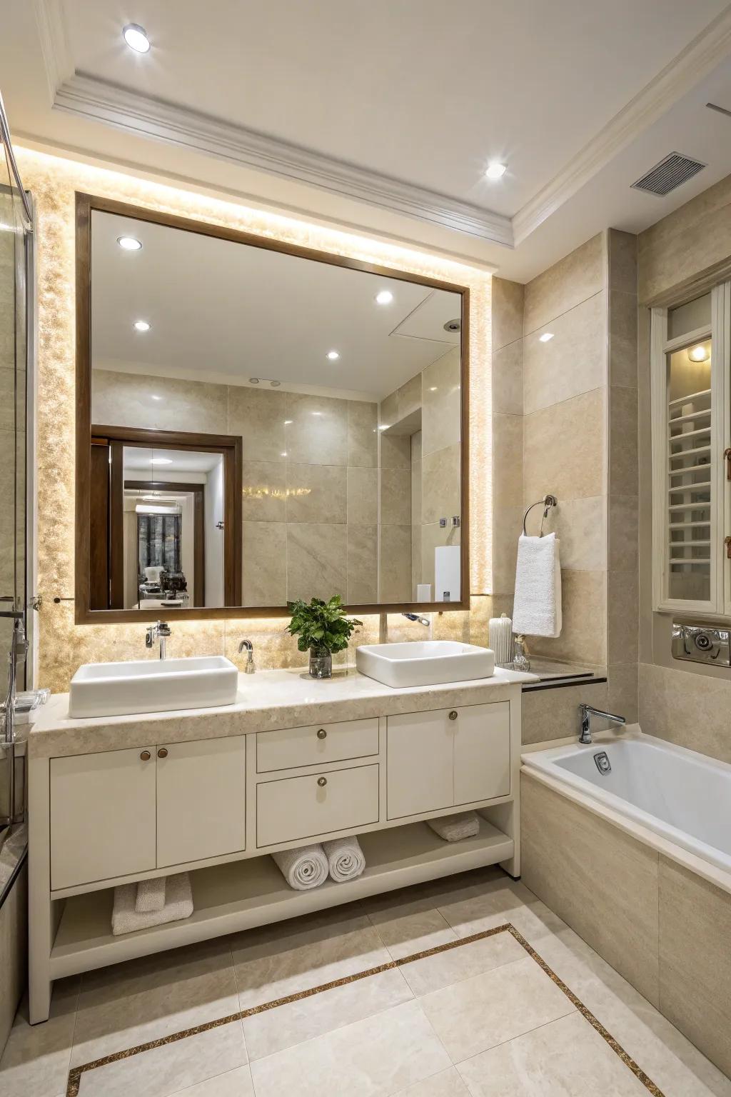 A guest bathroom styled with light, neutral colors creating an open and inviting ambiance.