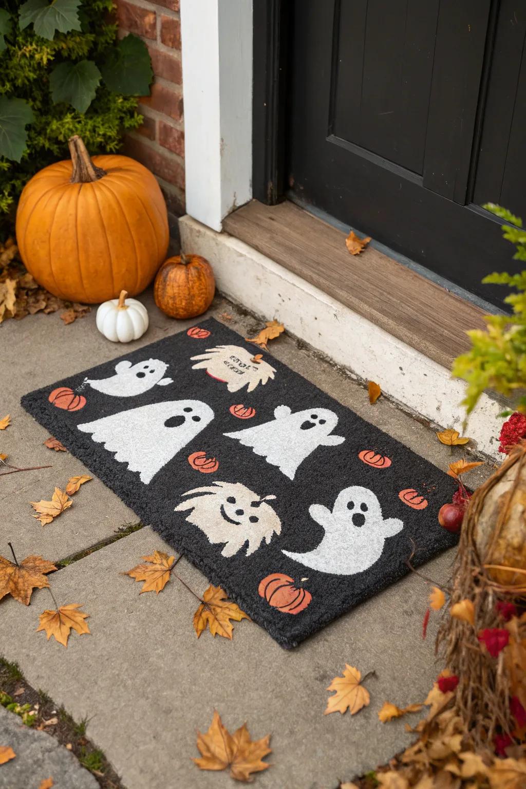 Charming specter designs make for a welcoming Halloween greeting.