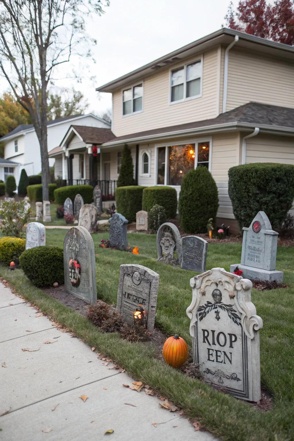 Realize an authentic graveyard ambiance through the incorporation of assorted grave marker patterns.
