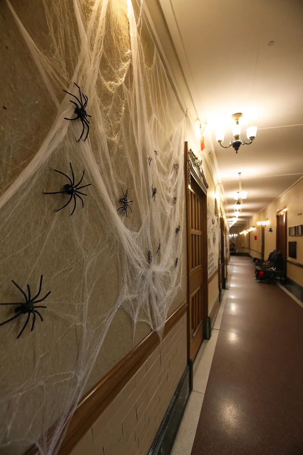 Craft a spine-chilling ambiance using cobwebs in your hallway.