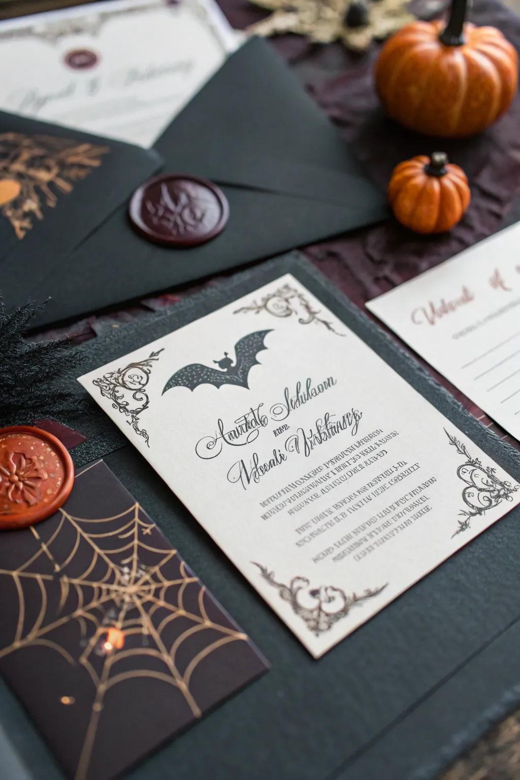 Set the stage with mysterious yet refined invitations.
