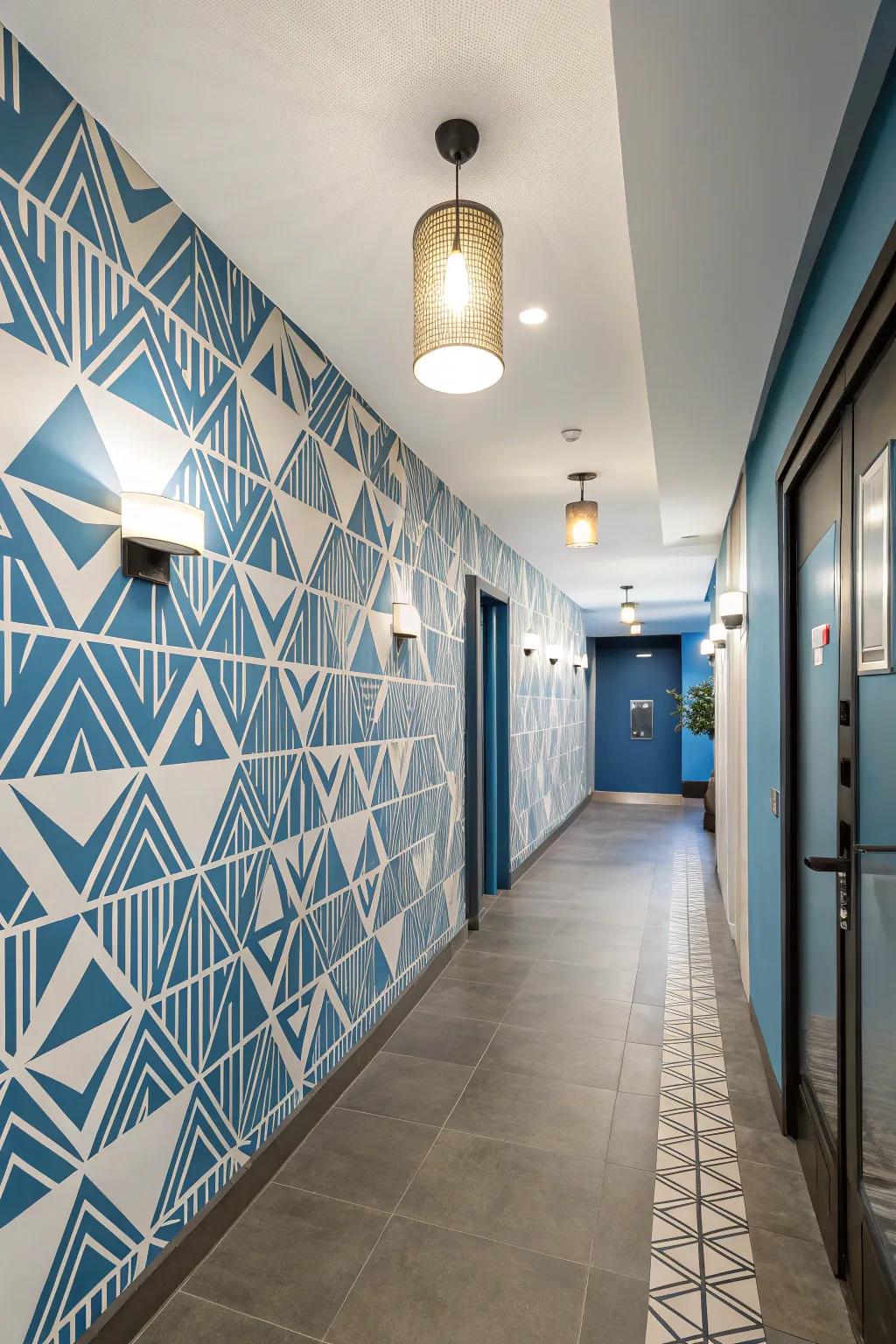 An elegant hallway showcasing striking symmetrical covering.