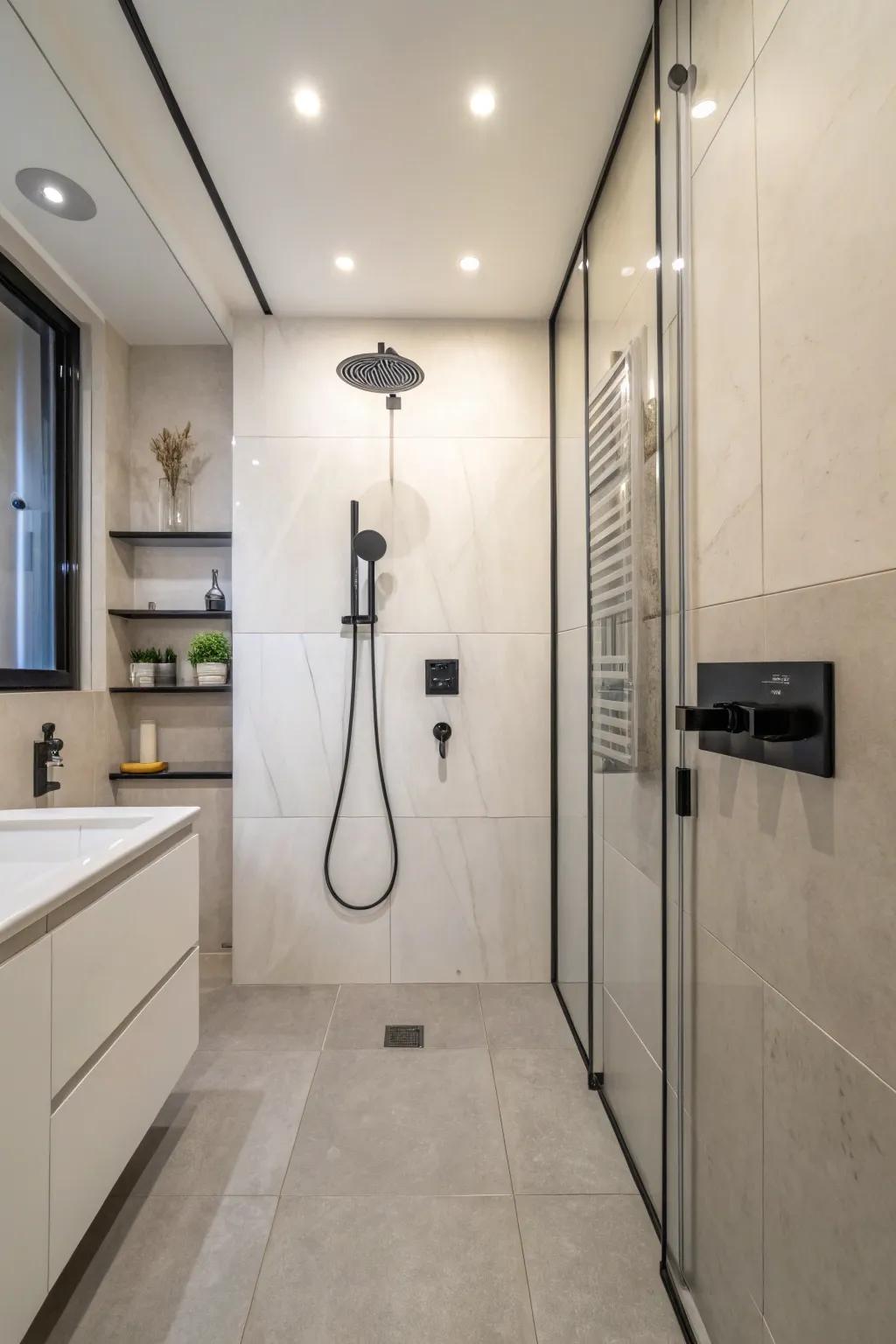 Shower wand installed opposite the controls for simple use.