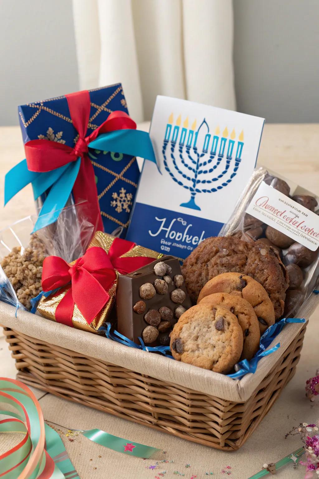 A personalized gift basket brimming with premium snacks and personal touches.