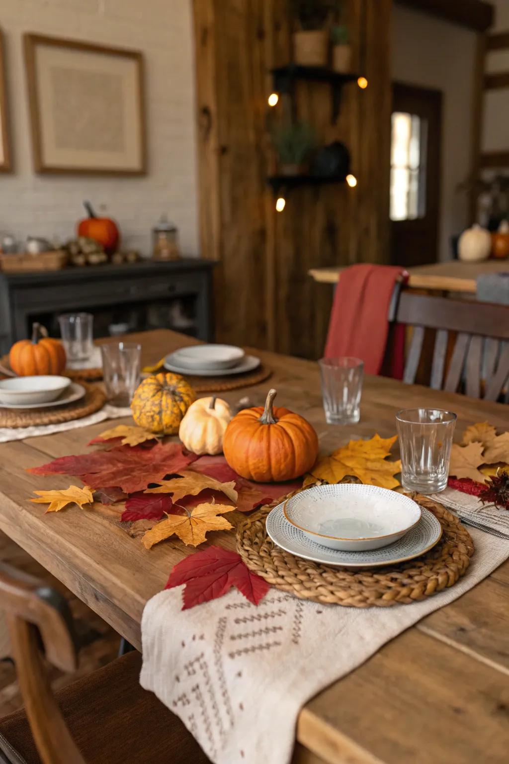 An inviting country-style table ready for an autumn meal.