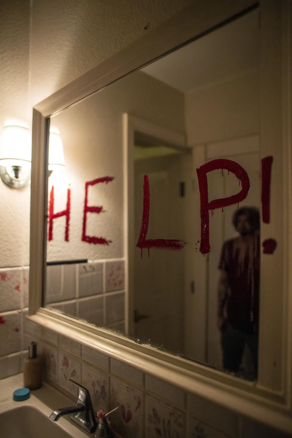 Achieve a chilling ambiance through crimson inscriptions on your mirrors.