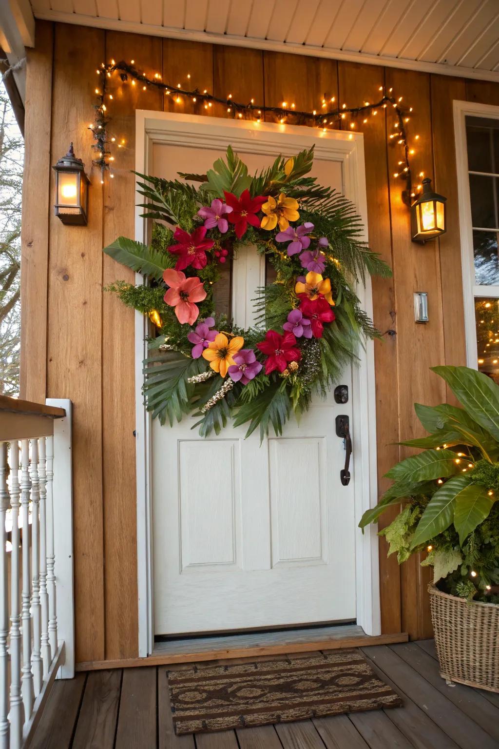 A tropical garland offers a sincere Hawaiian greeting to your guests.