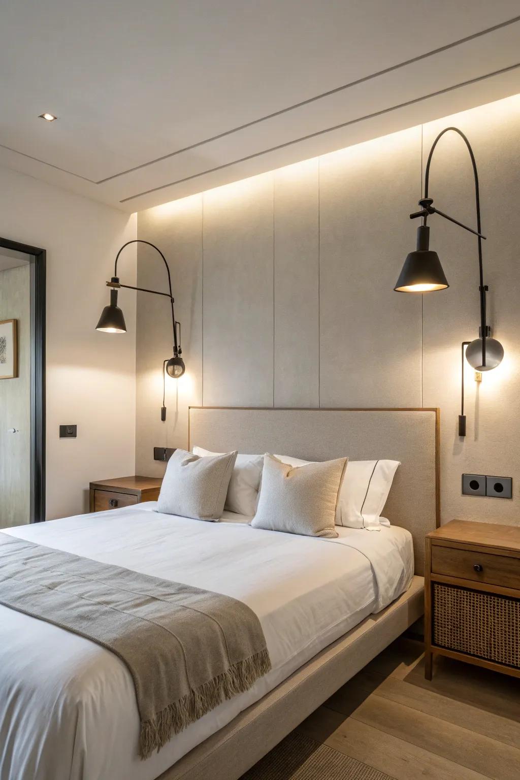 Wall-mounted reading lights are an elegant and space-efficient choice.