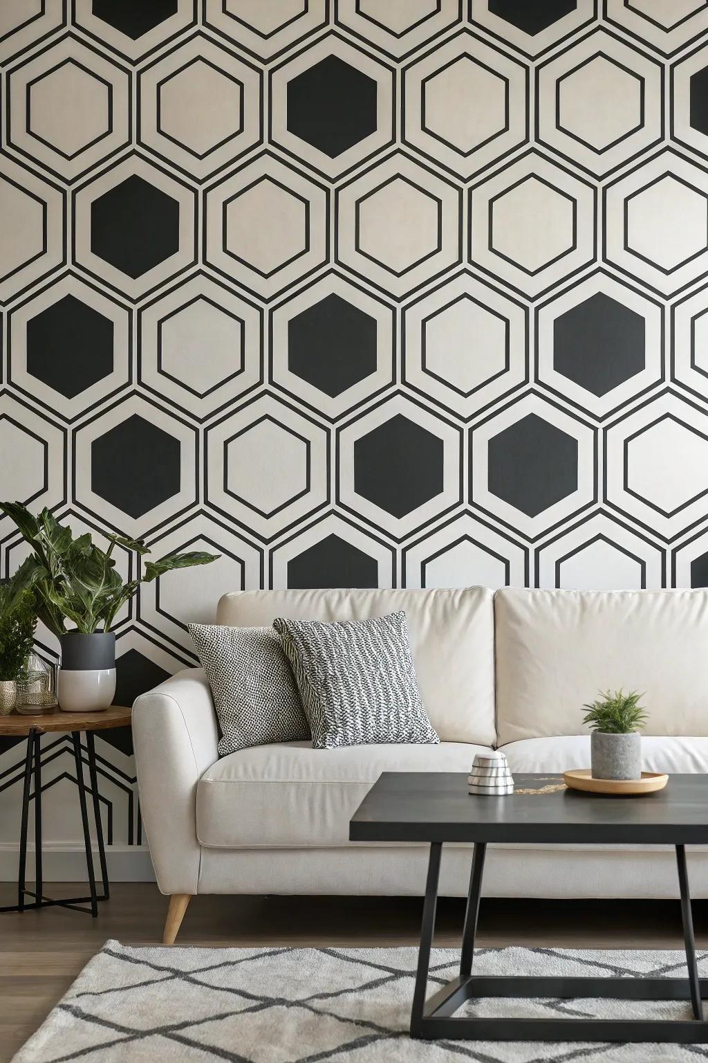Geometric hexagon patterns create a striking focal point in any room.