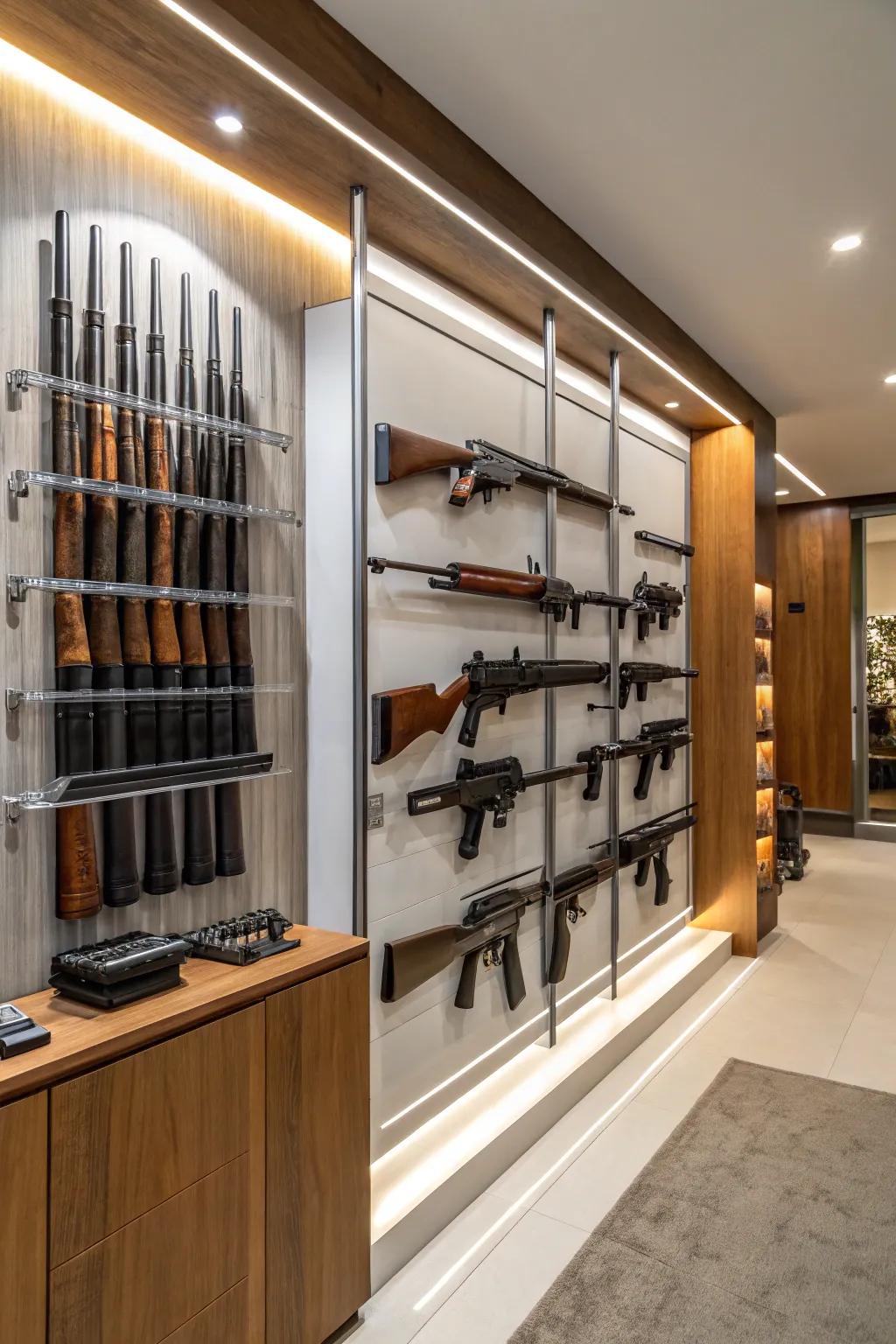 Convert your firearm collection into a curated exhibition with wall-mounted holders.