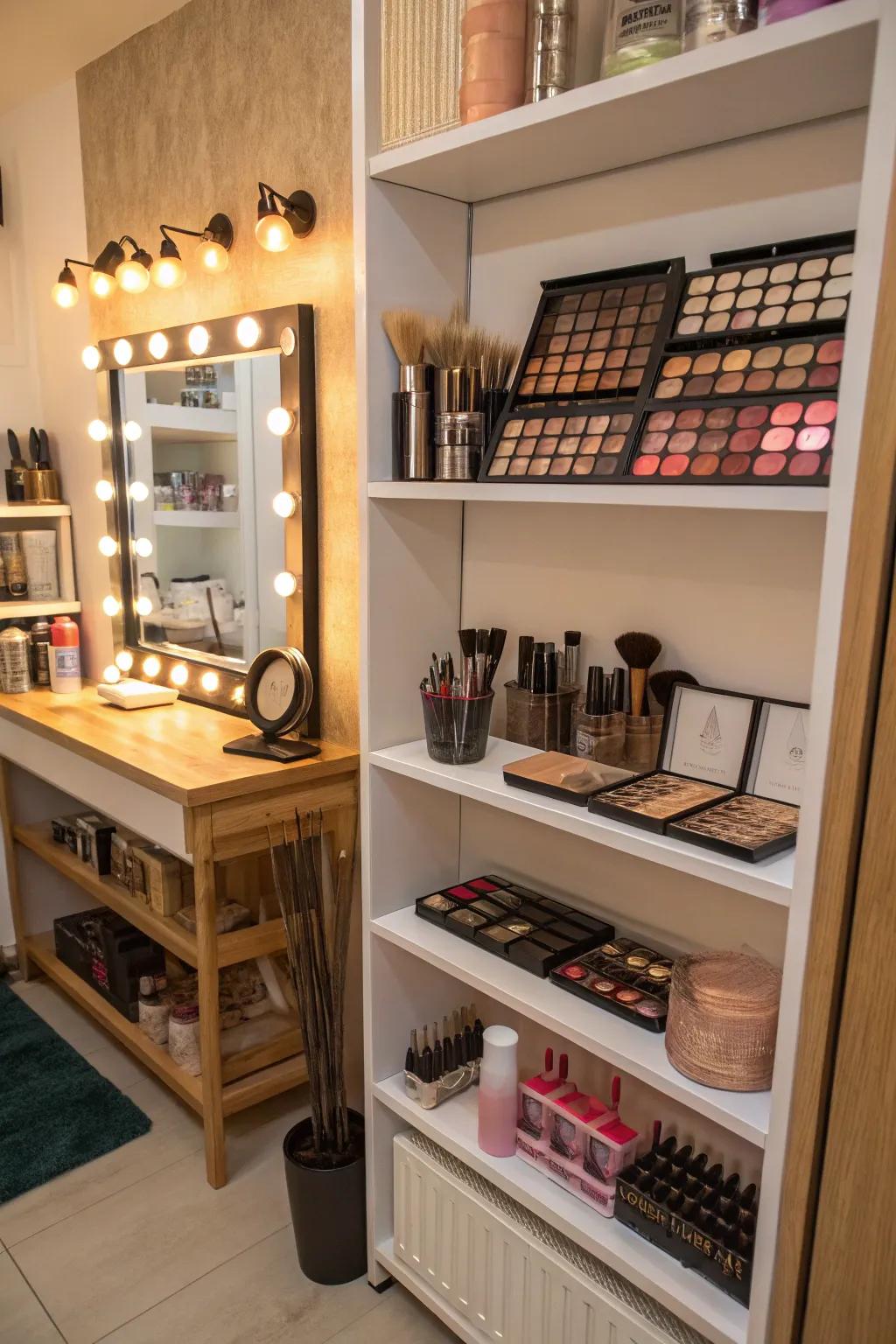 In a home salon, walls can be a great source of both storage and aesthetic.